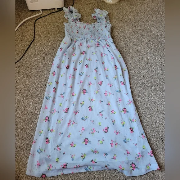 Maternity Motherhood Ditsy Floral Sleeveless Ruffle Shoulder Smocked Dress - Picture 3 of 14